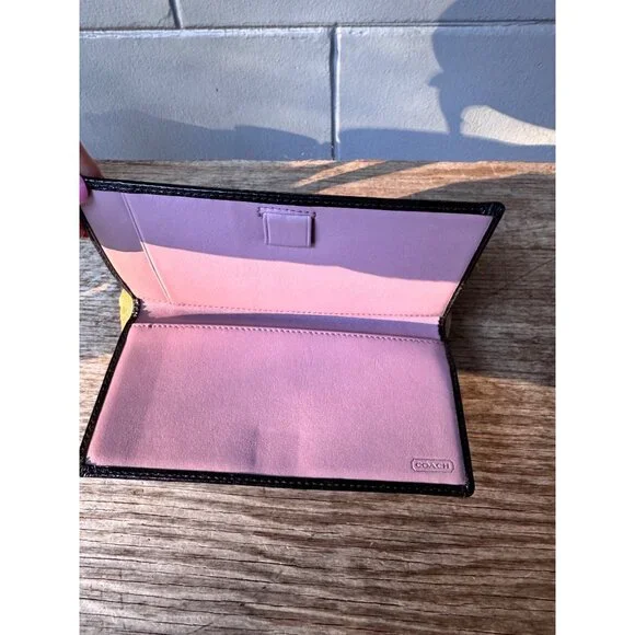 Coach Signature Canvas Checkbook Wallet Black Purple Interior Snap Closure - Picture 3 of 9